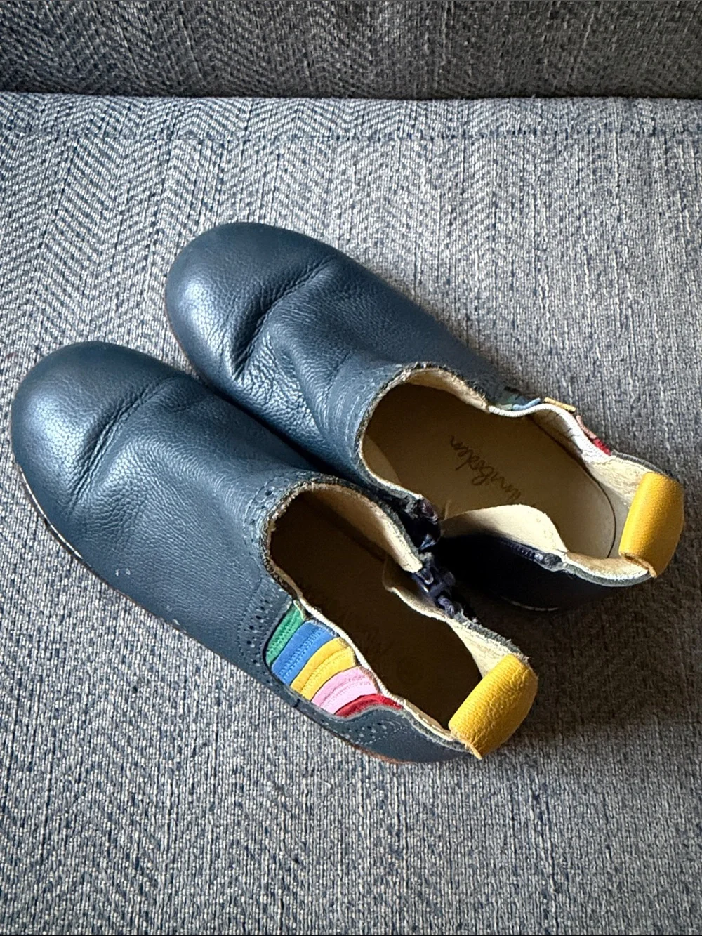 Mini Boden Leather Chelsea Boots, College Navy Rainbow Size: 32
